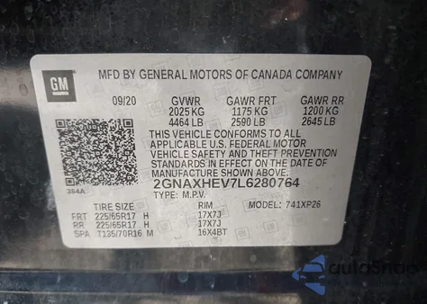 2020 Chevrolet Equinox Fwd Ls из США, поврежденный, VIN 2GNAXHEV7L6280764